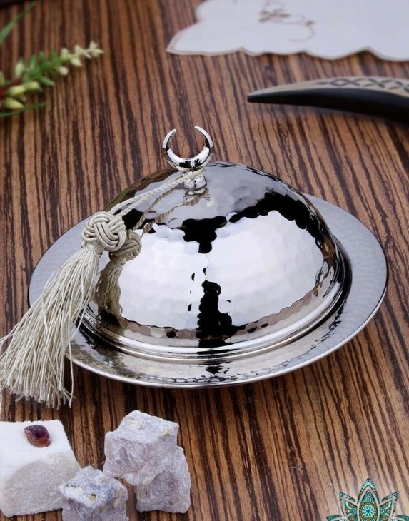 Turkish-Handmade-Classy-Sugar-Bowl-Copperplate-Authentic-Gift-Silver-Lokumluk Török Kézzel Készített Klasszikus Cukor Tál Rézlemez Hiteles Ajándék Ezüst Lokumluk - Image 1