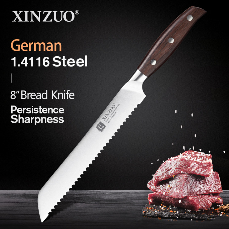 Xinzuo 8 "Cake Knife Német 1.4116 Rozsdamentes Acél Konyhai Kések Kiváló Minőségű Kenyérkés Főző Szerszámok Piros Szantálfa Fogantyú - Image 1