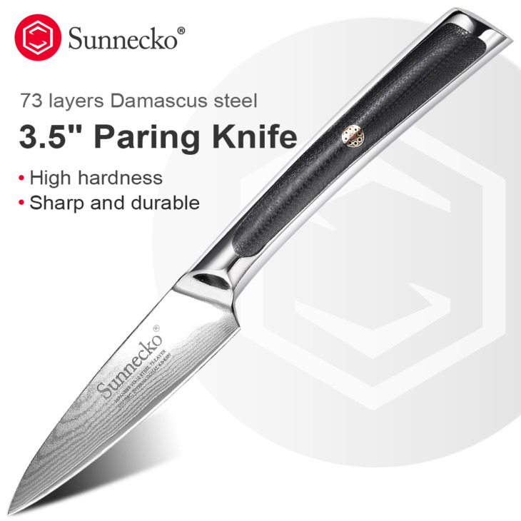 Sunnecko-3-5-Paring-Knife-Damascus-Steel-Blade-Japanese-VG10-Core-Razor-Sharp-G10-Handle-Kitchen Sunnecko 3.5 "-Es Damascus Acél Penge Japán Vg10 Core Botor Sharp G10 Fogantyúk Kések Gyümölcshéj - Image 1