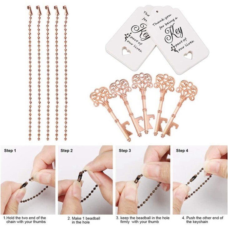 60Set Key Palacknyitók Key Palacknyitó Kíséretkártya Címkével És Kulcstartó Láncok Az Esküvői Kedvezmények Eljegyzési Karácsonyi Karácsonyi Kedvezményekhez - Image 3