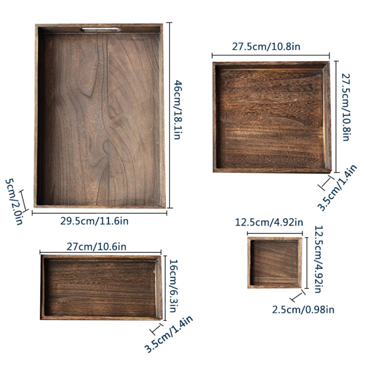 7Db/Set Égett Színű Vintage Fa Tea Tálca Retro Paulownia Teakészlet Szállodai Gyümölcs Desszert Tálca Tea Tányérkészlet - Image 6