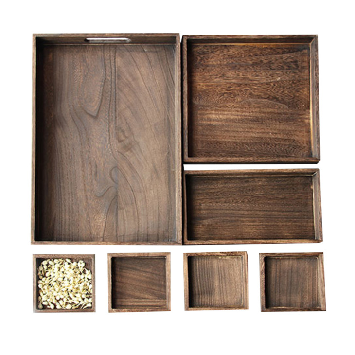 7Db/Set Égett Színű Vintage Fa Tea Tálca Retro Paulownia Teakészlet Szállodai Gyümölcs Desszert Tálca Tea Tányérkészlet - Image 2