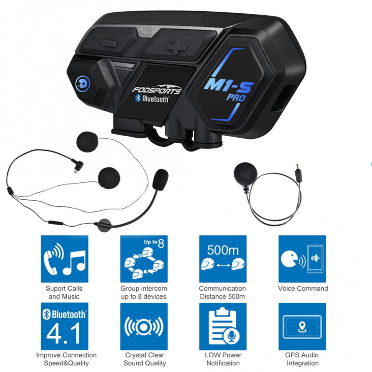 Fodsports M1-S Pro Sisakos Belső Fülhallgatóhoz Motorkerékpár Vízálló Kaputelefon Bluetooth Interphone 8 Rider 1200M Intercomunicador