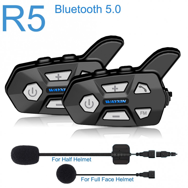 Wayxin 2Db Bluetooth Intercom 2 Rider Fm Motorkerékpár Bluetooth Sisak Intercom 1200M Moto Interphone Sisak Fejhallgatók Intercom R5