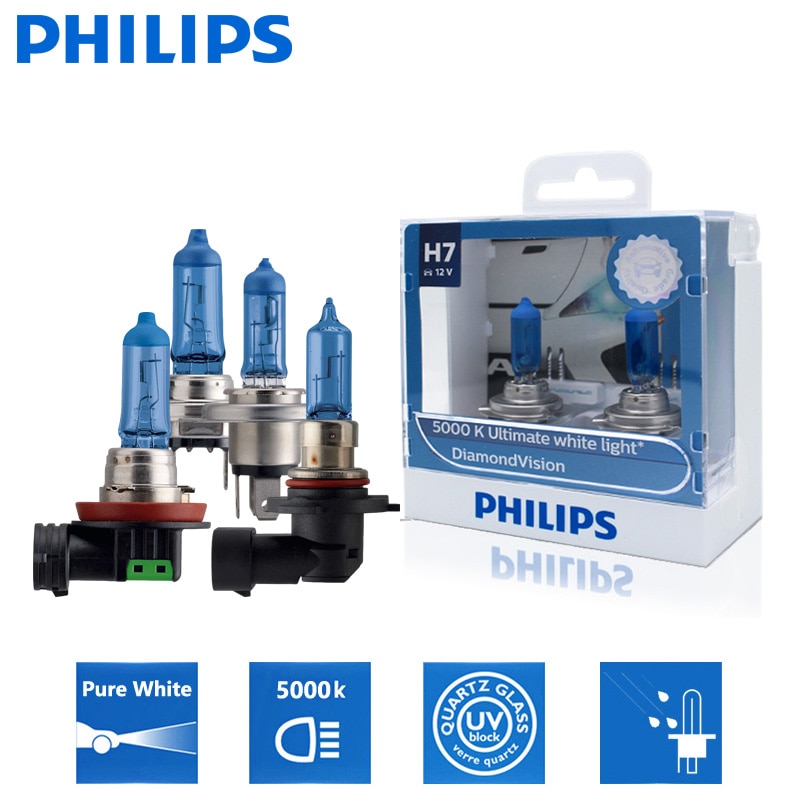 2X Philips H1 H4 H7 H8 H11 Hb2 Hb3 Hb4 9003 9005 9006 12V Diamond Vision 5000K Szuper Fehér Halogén Izzók Automatikus Fényszóró Ködlámpa