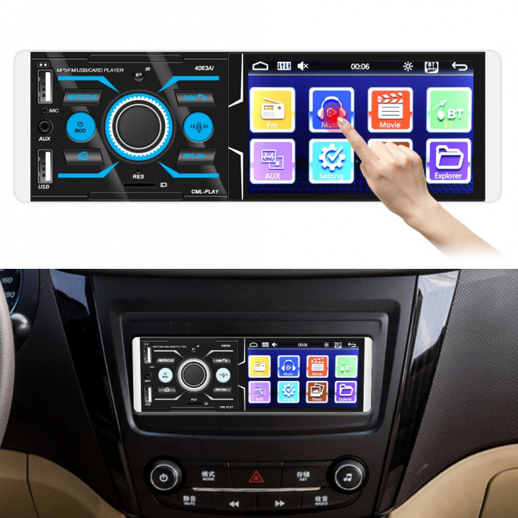 4,1 "Érintőképernyős Autó Mp5 Multimédia Lejátszó Autoradio Sztereó Audio Usb Töltő Bluetooth 4.2 Hangvezérlés Dc 12V Video Fm Rádió