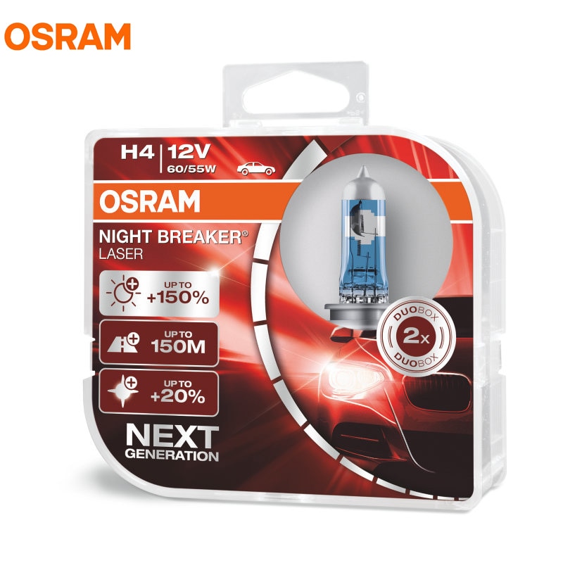 Osram H1 H3 H4 H7 H8 H11 9005 9006 12V Night Breaker Laser Next Generation Car Halogen Fényszóró Ködlámpa 150% -Os Fényerő, 2X