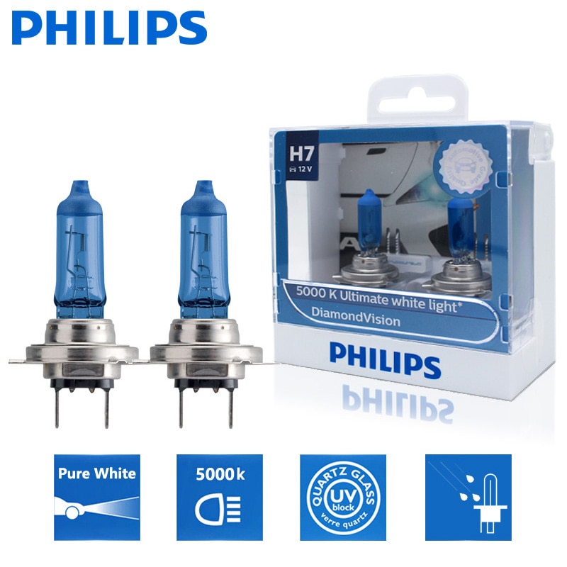 Philips H7 12V 55W Px26D 5000K Diamond Vision Halogén Fényszóró Autólámpa Hidegkék Ultrafehér Általános Autófény 12972Dvs2 2Db