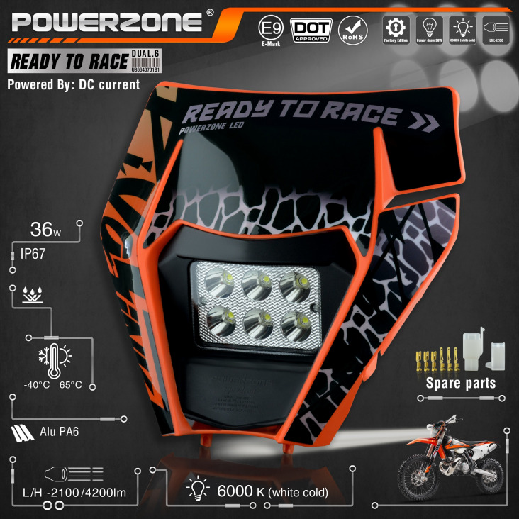 Powerzone Motorkerékpár Led-Es Fényszóró Fényszóró Fényszóró Dirt Bike Enduro Led Fényszóró