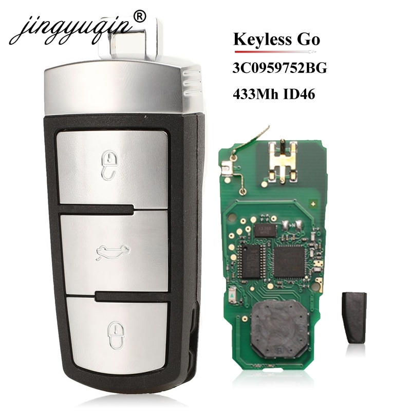 Jingyuqin 3C0959752Bg / Ba Smart Keyless Go Remote Car Key Fob 3 Gomb 434Mhz Pcf7936 Id46 Vw Passat Cc Passat Magotan