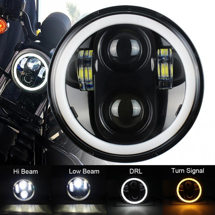 5,75 Hüvelykes Fekete Led-Es Fényszóró Projektor Halo Gyűrű Alacsony Tompított Fényű Motorkerékpár 5 3/4 "Drl Irányjelző A Sportster Dyna Iron 883