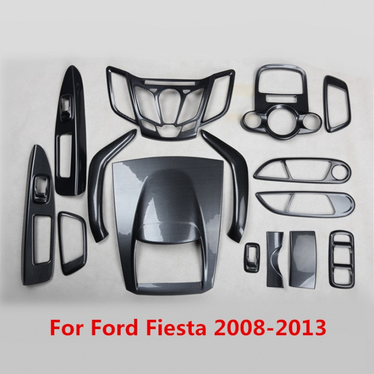 Szénszálas Nyomtatott Autó Belső Díszlécek Navigációs Központ Konzol Fedél Ajtó Fogantyú Kartámasz Kárpit Ford Fiesta 2008-2013