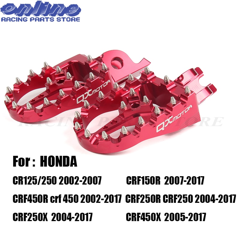 Piros Cnc Billet Mx Lábszárak Pedál Lábtartók Honda Crf450R Crf 450 Crf250R Crf250X Cr125 / 250 Motorkerékpárokhoz Ingyenes Szállítás