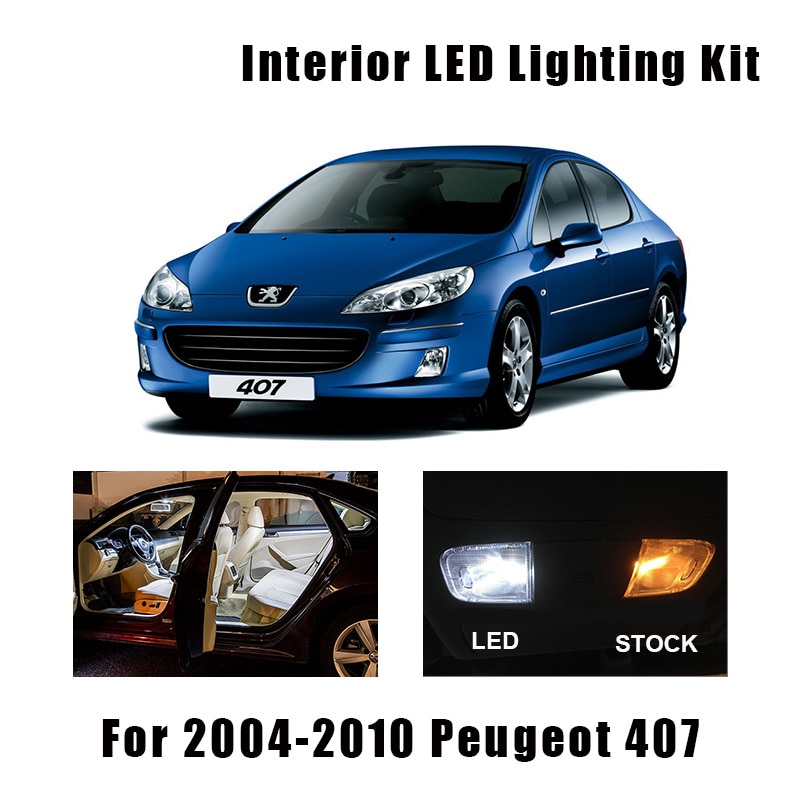 10 Bollen Wit Interieur Led Auto Kaart Lichtkoepel Kit Fit Voor Peugeot 407 2004-2006 2007 2008 2009 2010 Cargo Trunk Voetenruimtebekleding Lamp