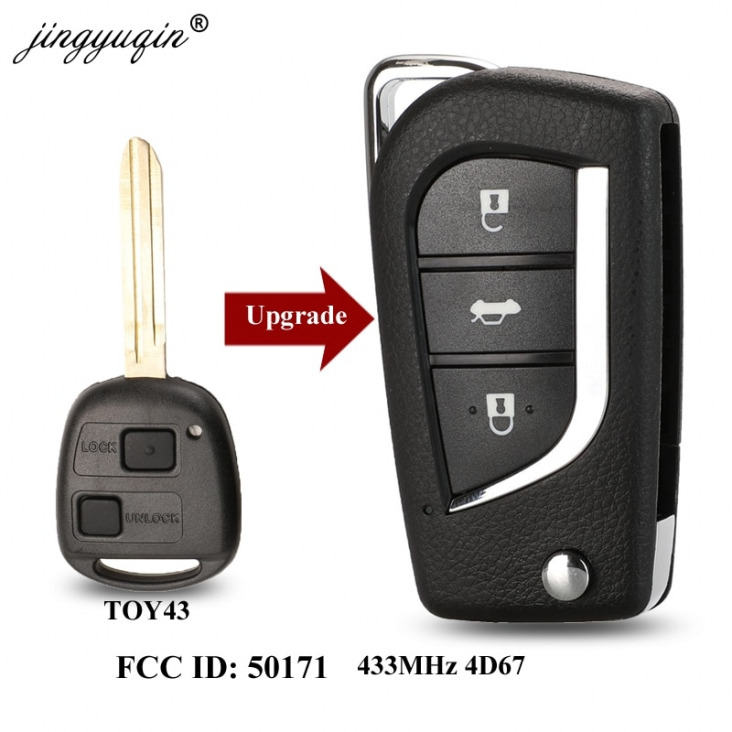 Jingyuqin Modified Flip 2/3 Buttons Remote Key Fob 433Mhz 4D67 Chip Toyota Prado 120 Rav4 Kluger Fcc Azonosító: 50171