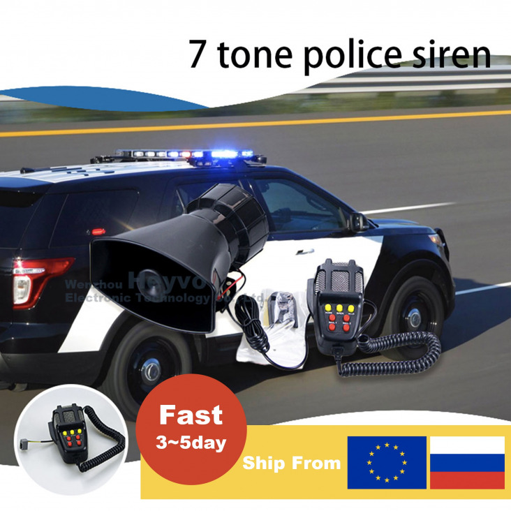 12V Polic Siren Emergency Tűz Car Horn 7-hang hangos Car Figyelmeztető riasztás Mic PA Speaker System erősítő Hooter Megafon