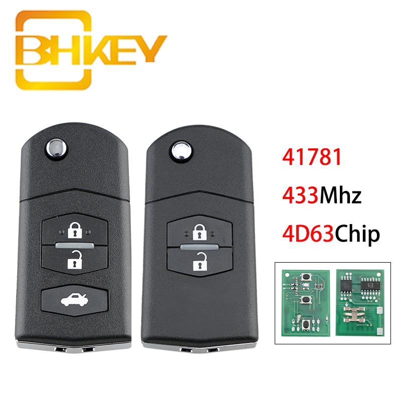 BHKEY 433MHz 4D63 Chip Car Remote Key Mazda 3 BK sorozat 2006-2009, BT50 2006 Visteon 41781 intelligens Flip Autó kulcs 2/3 gombok