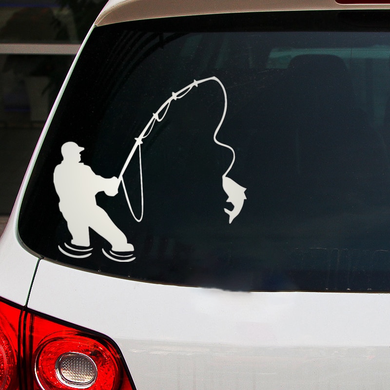 Various Sizes Funny Car Sticker Fishing Fisherman Waterproof Multiple Sizes  Vinyl Decal For Auto Car Stickers Styling (Color : CS1805 black, Size :  20X19.2 CM_1 LOT (2 PCS)) : : Automotive