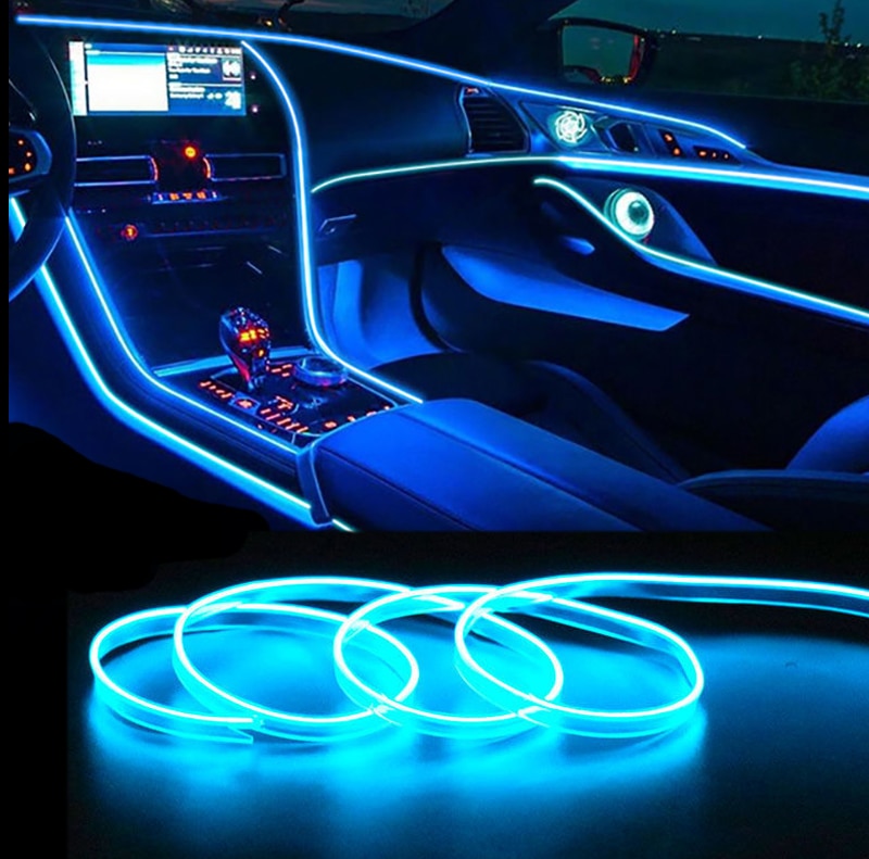 Autó EL Banki LED belülről Ambient LED szalag neon Garland drótkötélollók Cső dekoráció Rugalmas Tube Colors Auto Led