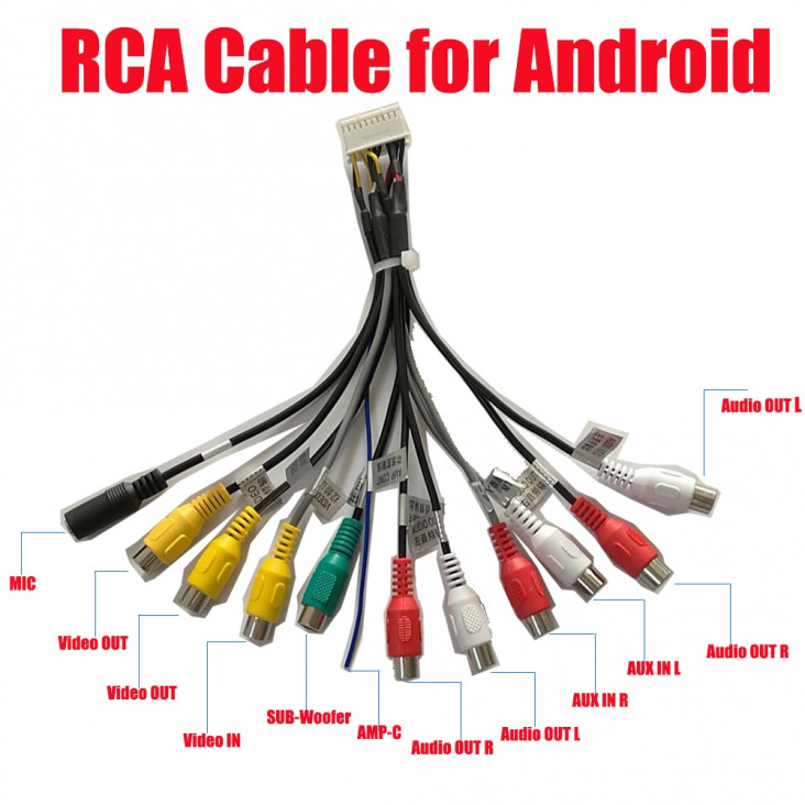 Az RCA kábel, GPS kábel, hátsó kamera kábelt, 4pin & 6pin USB kábelt, a kamera kábelt android rádió