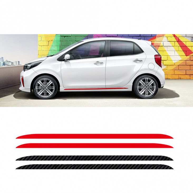 KIA Picanto Reggel Carbon Fiber Sport ajtó oldalsó szoknya Stripes Car Styling Body dekoráció matrica Auto kiegészítők vinyl matrica