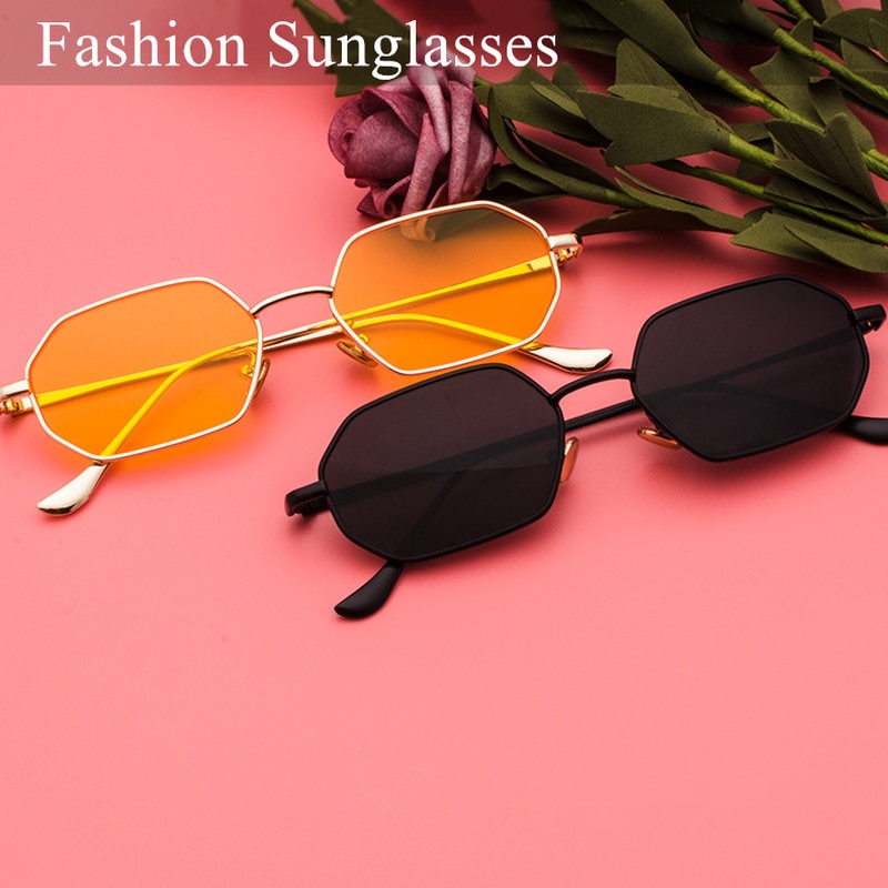 Retro napszemüveg sokszög Férfiak Nők Piros Fekete Lencse tér napszemüvegek Vintage kis tükröt színű napszemüveget Pilóta Goggles UV400