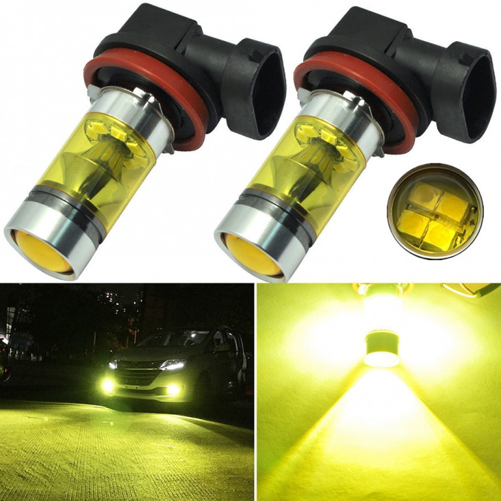 2db / szett H11 H8 100W High Power Car Lights 2835 LED sárga köd Driving izzók Autó lámpák Dropshipping Készlet raktározzuk
