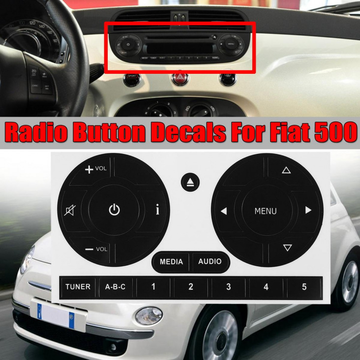 Car Media Audio Rádió Stereo gomb javítás matricák Matricák javítás matrica Fiat 500 autó matricák Fix Ugly gomb Repair Stick