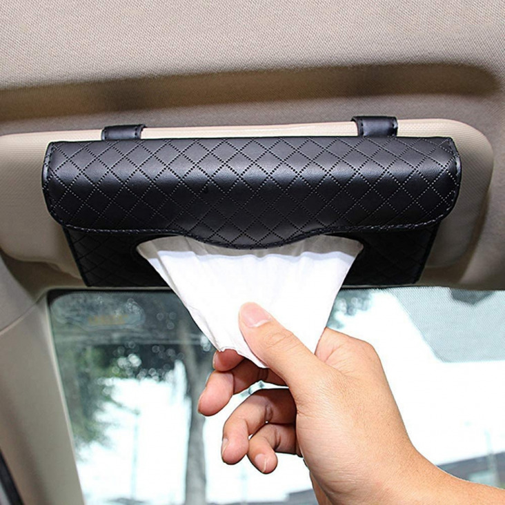 Autó napellenző szövet dobozok Tissue Holder PU bőr Hanging táska Papírtörlő szalvéták Storage Szervező Tissue Case adagoló