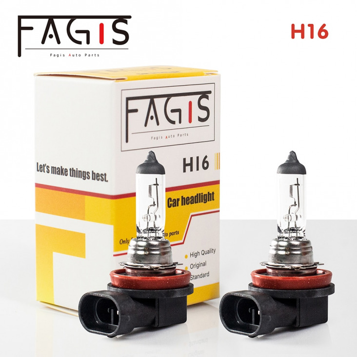 Fagis 2PCS Longlife H16 halogénégő 12V 19W PGJ19-3 Base 3350K Car Ködlámpa Tiszta Quartz Glass Auto fényszórólámpa