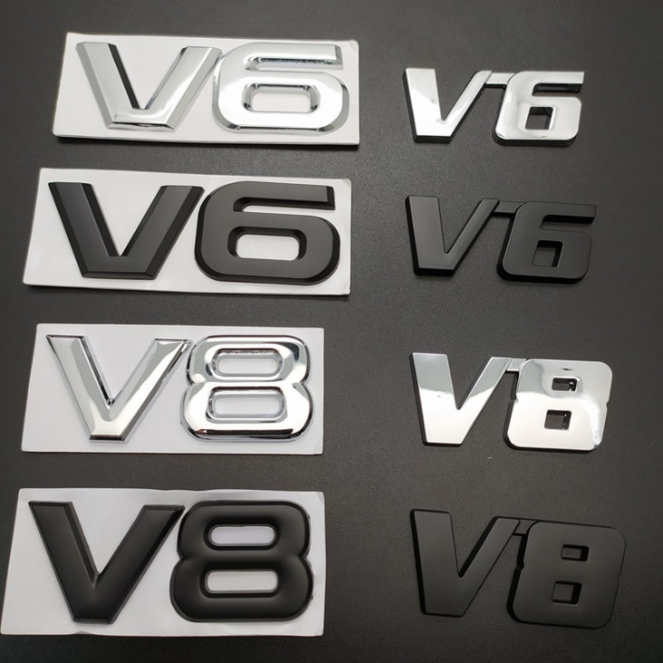 3D Metal V6 V8 Engine kijelző autós matrica Emblem Badge Cars Dekoratív kiegészítők Toyota Honda BMW Cadillac Nissan Mazd
