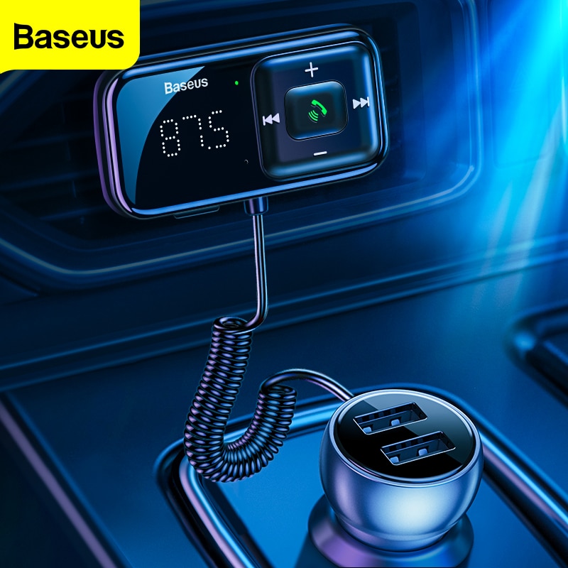 Baseus FM modulátor Transmitter Bluetooth 5.0 FM rádió 3.1A USB autós töltő autós kihangosító szett Wireless AUX audio FM transmiter