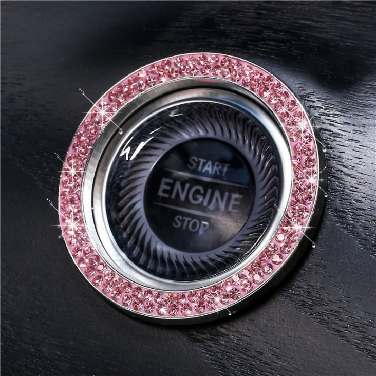 Bling Autó dekoráció Crystal strasszos Emblem Matrica kiegészítők nők Push To Start gombra belülről Glam Autó dekoráció tartozék