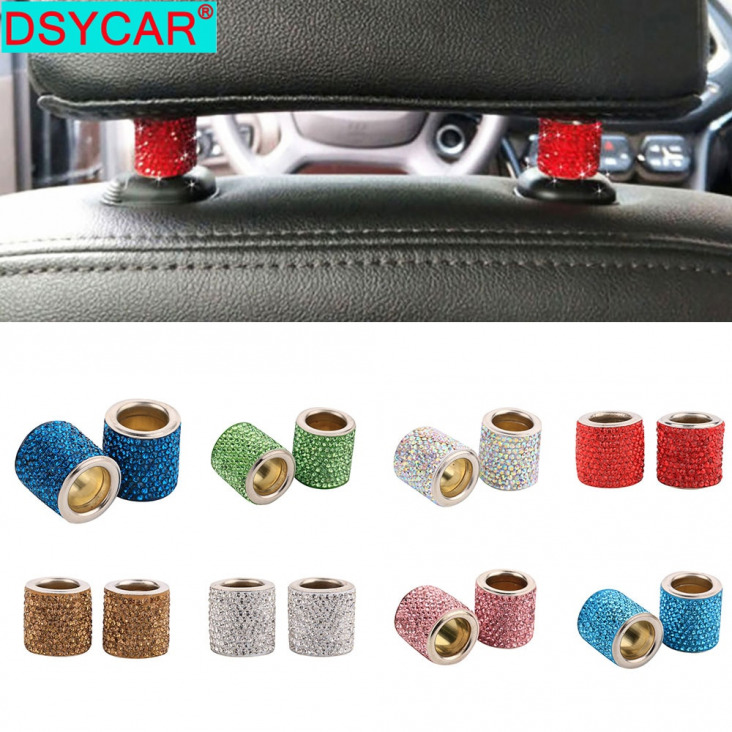DSYCAR 2db / Lot divat Autó Fejtámla nyakörvek autó belső dekoráció Chrome strasszos Bling Rings jármű ülés tartozékok New