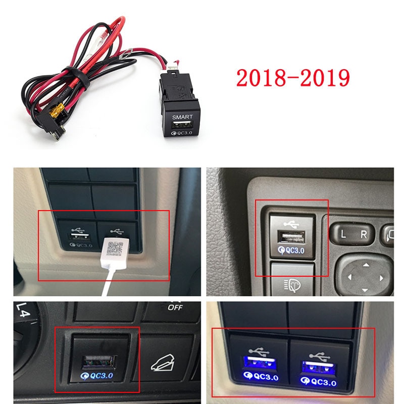 Quick Charge autós töltő Dual QC3.0 USB interfész aljzattal Fast Car Charger for Use Toyota Prado 18-19