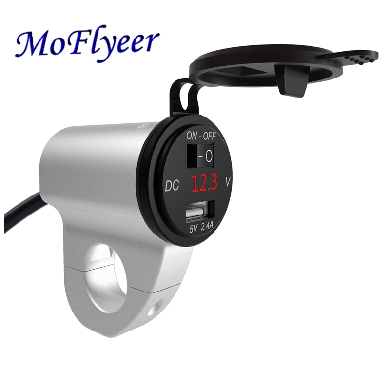 MoFlyeer Motorkerékpár USB töltő alumínium ötvözet Vízálló Mobiltelefon Adapter 2.4a Digital Display autó gyors töltő kapcsoló