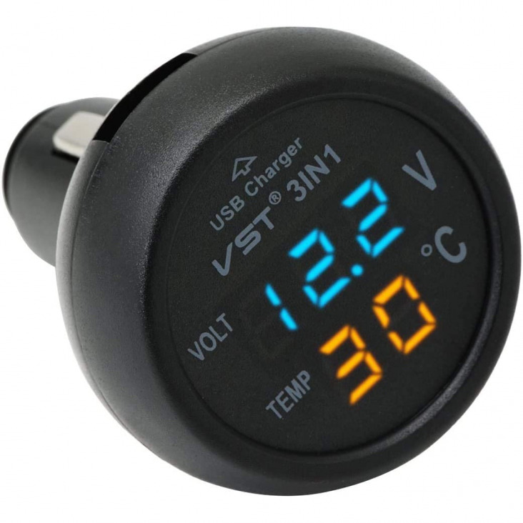 12V / 24V Digitális mérőműszer Monitor 3 az 1-ben LED USB autós töltő Voltmeter hőmérő Autó akkumulátor Monitor LCD digitális Dual Display