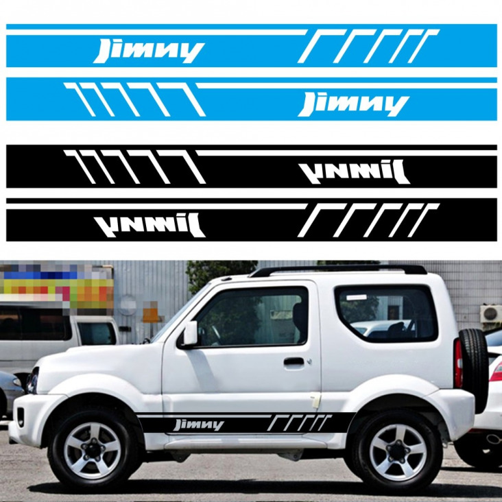 2db autó Mindkét ajtó oldalsó szoknya matricákat Suzuki Jimny Auto Stripe Vinyl Film PVC matricák Gépkocsik dekoráció Autó tartozékok