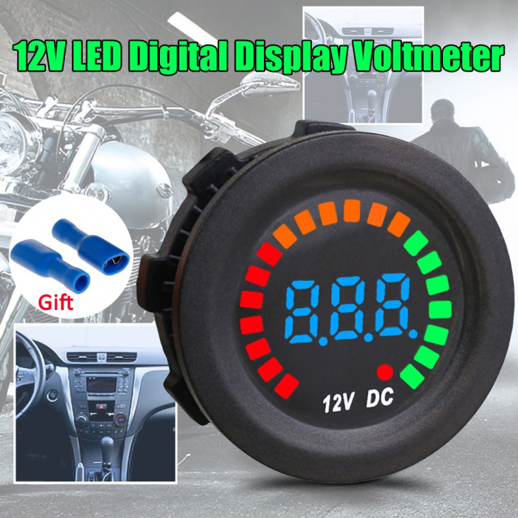 Autó digitális voltmérő Ampermér DC 12V motor Vízálló színes kijelző LED-es digitális voltmérő Panel Auto kiegészítők