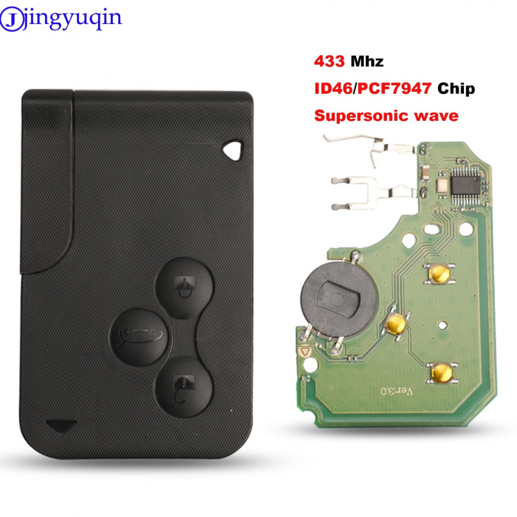 jingyuqin 3 gomb 433MHz ID46 PCF7947 Chip & Insert Kis Remote Gyorsgombhoz Card Renault Megane Scenic Grand Supersonic Wave