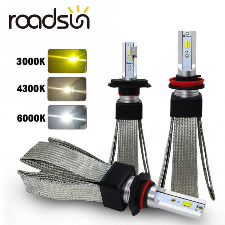 roadsun CSP H4 LED H1 H11 9005 9006 H7 LED-es autós Fényszóró 3 színben változó fényszórók 3000K 4300K ​​6000K 50W 12000LM Auto Lights