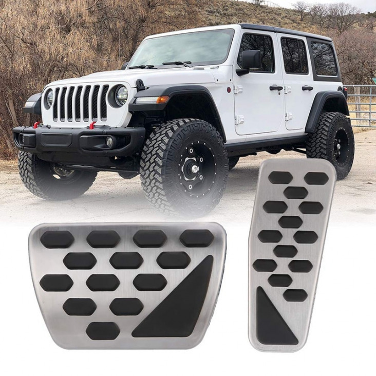 Gáz- és fékpedál Cover Auto rozsdamentes acél pedál Pad Kit 2018-2019 Jeep Wrangler Jl modell, 2 db
