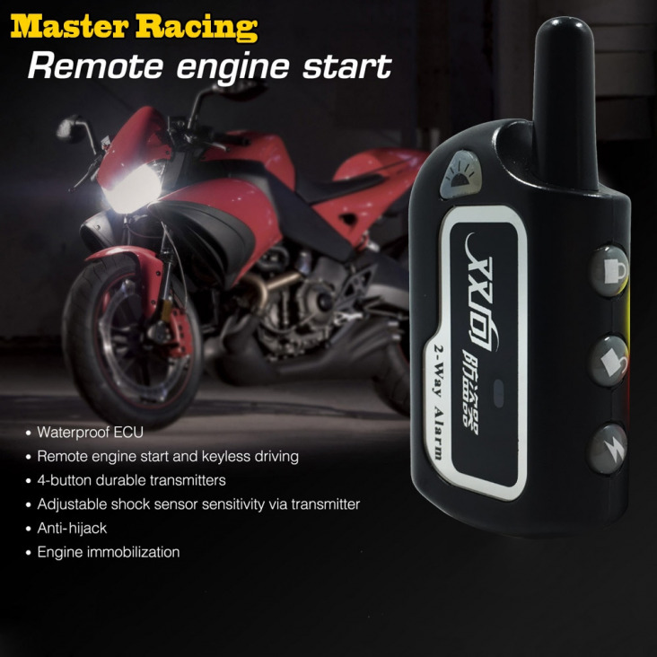 Mester Racing Két út riasztás Motorkerékpár Robogó Security 2 módon Alarm Remote Control Engine Kezdet vibrációs riasztás Rendszer zárolása