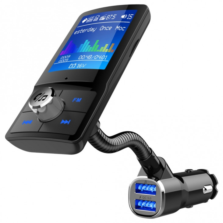 Színes kijelző FM transmitter autós MP3 Wireless Bluetooth Handsfree Car Kit audio AUX modulátor QC3.0 Dual USB autós töltő