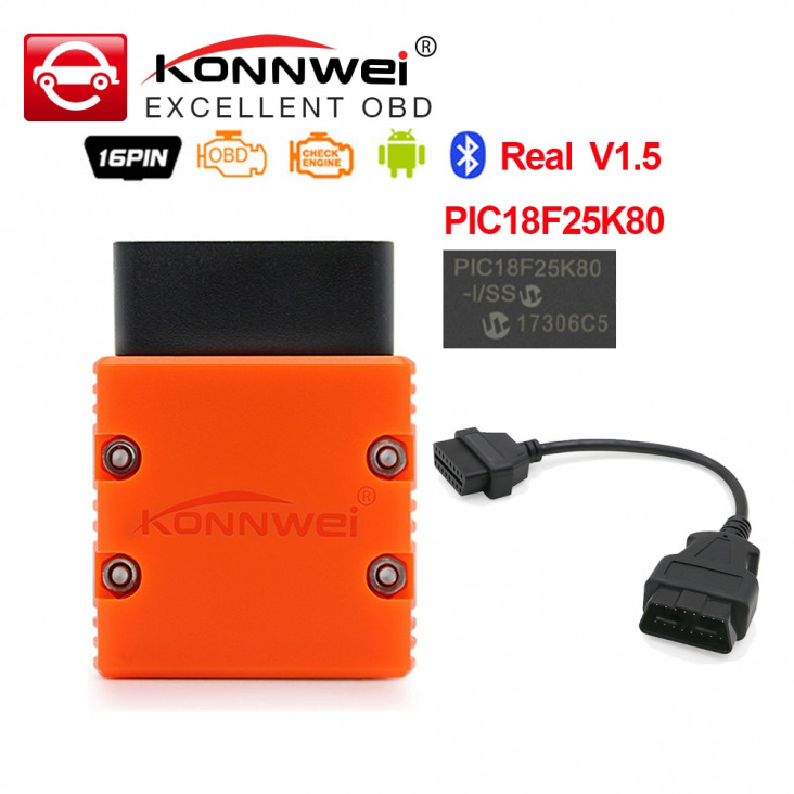 Konnwei ELM327 V1.5 PIC18F25K80 Bluetooth KW902 szil 327 OBD2 szkenner munkahely Android, mint ICAR2 adapter OBDII diagnosztikai eszköz