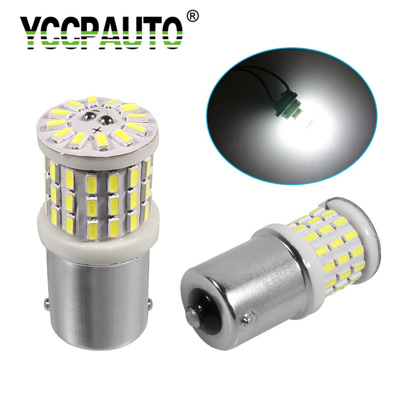 YCCPAUTO 2db 1156 BA15S P21W LED Izzók LED 3014 Car Light Kerámia Auto Parking Reverse Lamp DRL Pure White 6000K 12V 24V