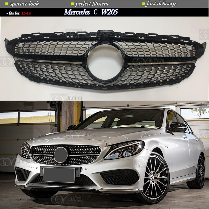 ABS Fekete Ezüst csere Diamonds rács Fit For Mercedes A Class W205 C205 A205 S205 2015-2017 (ANG csomag esetén)