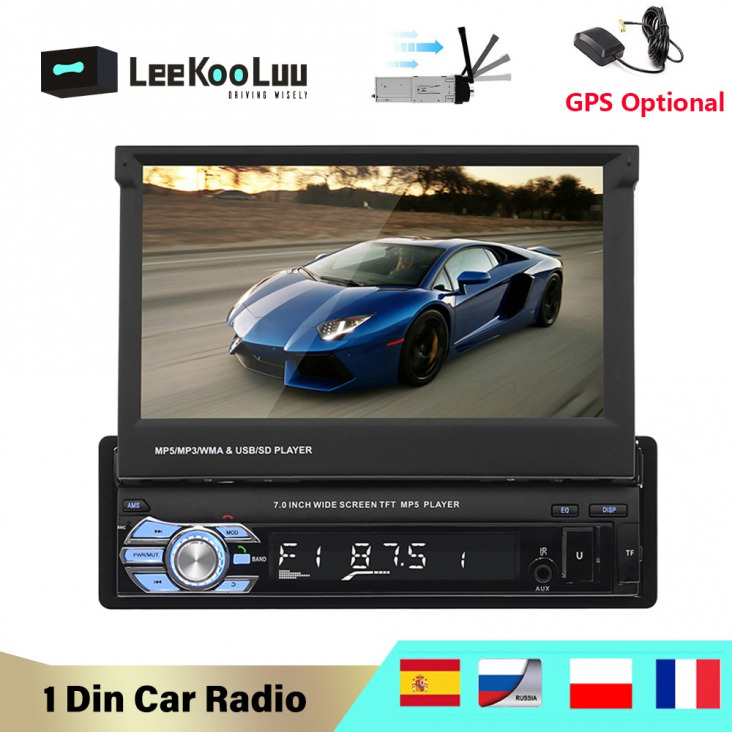 LeeKooLuu 1 DIN autórádió 7" Auto behúzható képernyő autós multimédia GPS navigáció Választható Mirrorlink Android 1DIN Autoradio