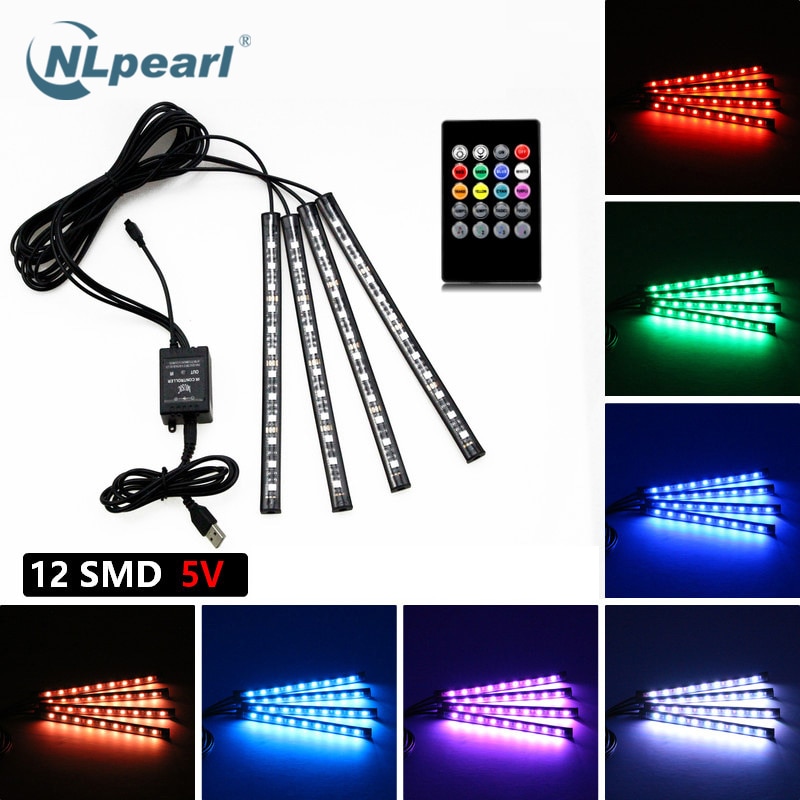 NLpearl dekoratív lámpa LED-es autós Foot fény Környezeti lámpa USB vezeték nélküli távvezérlő Zene vezérlés RGB belülről Atmosphere lámpa