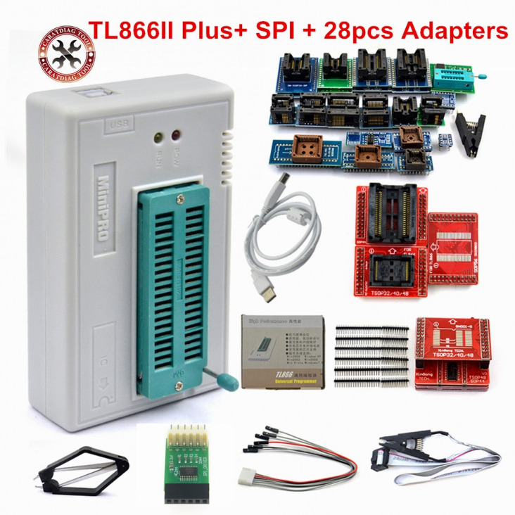 Legújabb 100% Eredeti TL866II Plus Universal Minipro programozó 28 adapterek SPI teszt Clip PIC Bios Szélessávú programozó